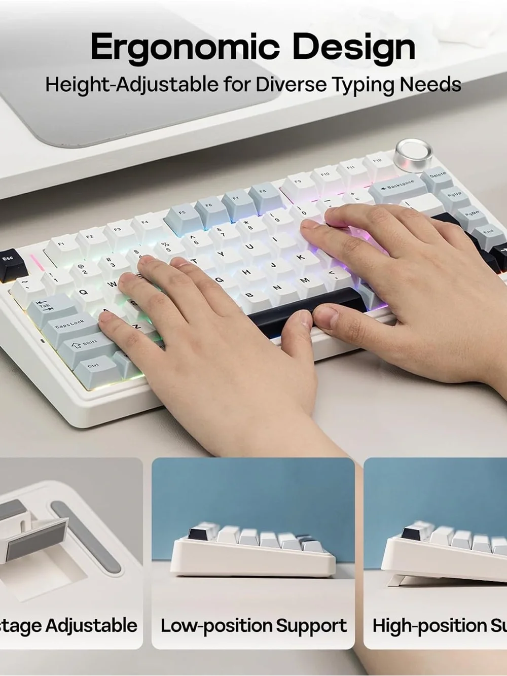 Mechanical Keyboard Keycap Set - White and Light Blue Accent